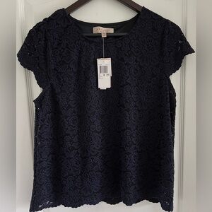 Philosophy Lace Navy  Short Sleeve Blouse